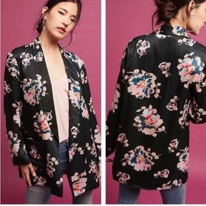 Anthropologie Ett Twa Black Floral Tavie Open Front Silky Blazer Size S